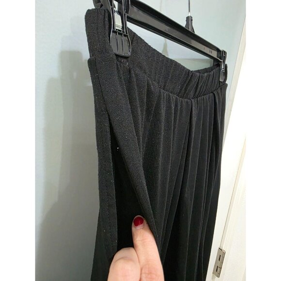 LULAROE Madison Black Solid Pleated Midi Skirt Size Large A-Line Soft Stretch - Picture 7 of 7